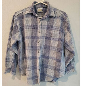 Vintage Punch Mens Long Sleeve Button Shirt M Blue Cotton Textured Front Pocket